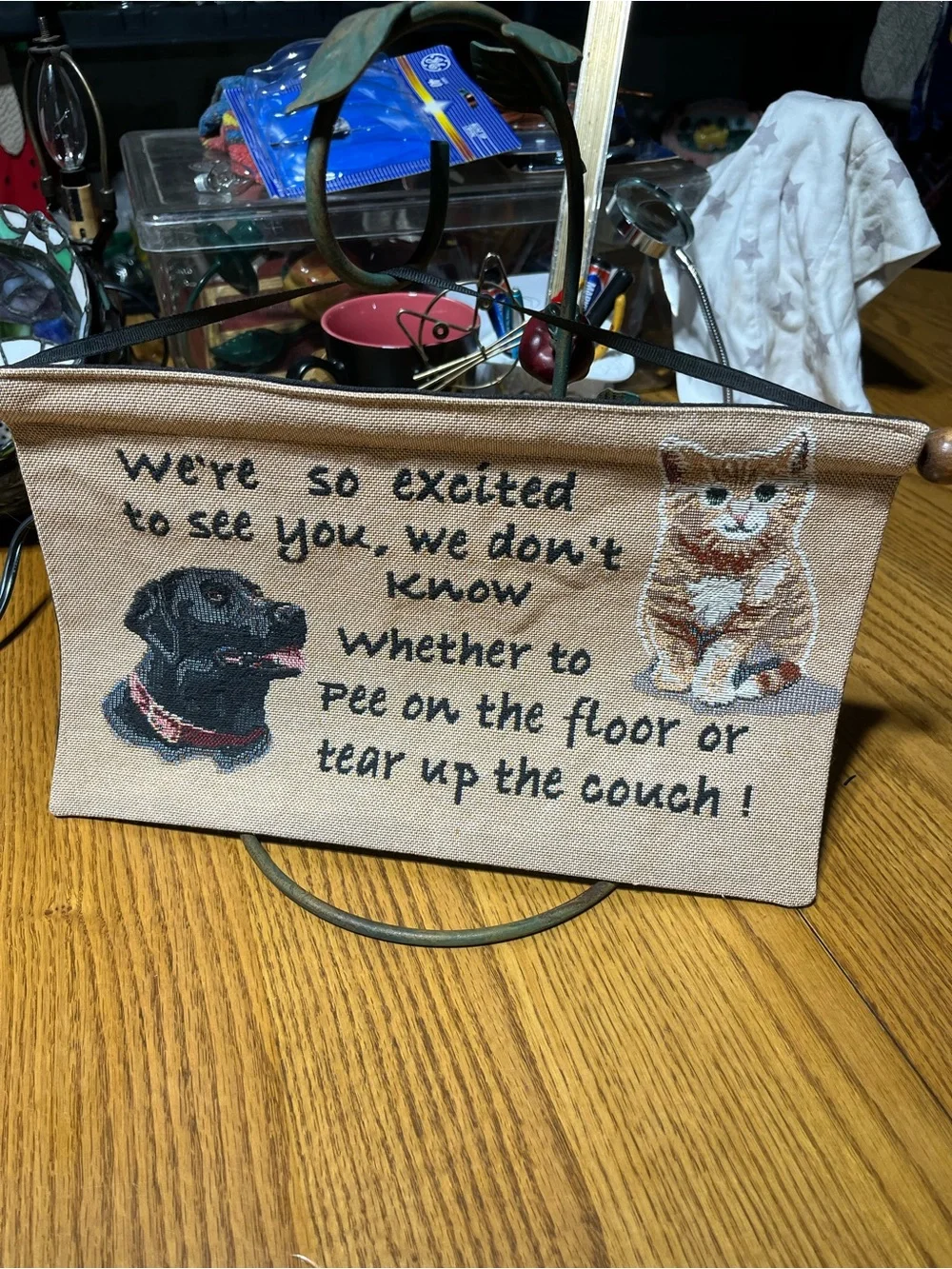 Humorous Pet Welcome Wall Hanging - Tan